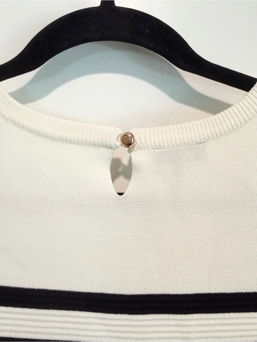 Talbots Petite Striped Sweater Dress Black Ivory Fit Flare MP Fall Preppy - Picture 8 of 9
